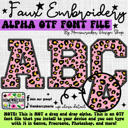 Leopard Print Faux Embroidery 5pc OTF FONT Bundle