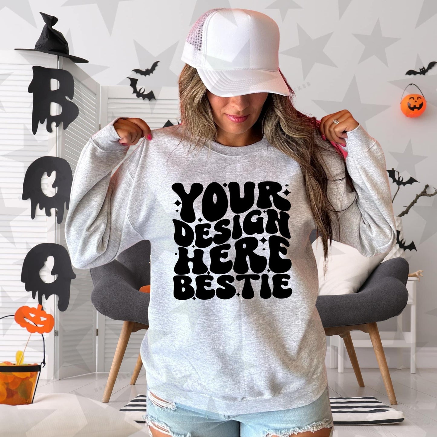 G18000 Ash Crewneck Sweatshirt | Halloween | Model Mockup