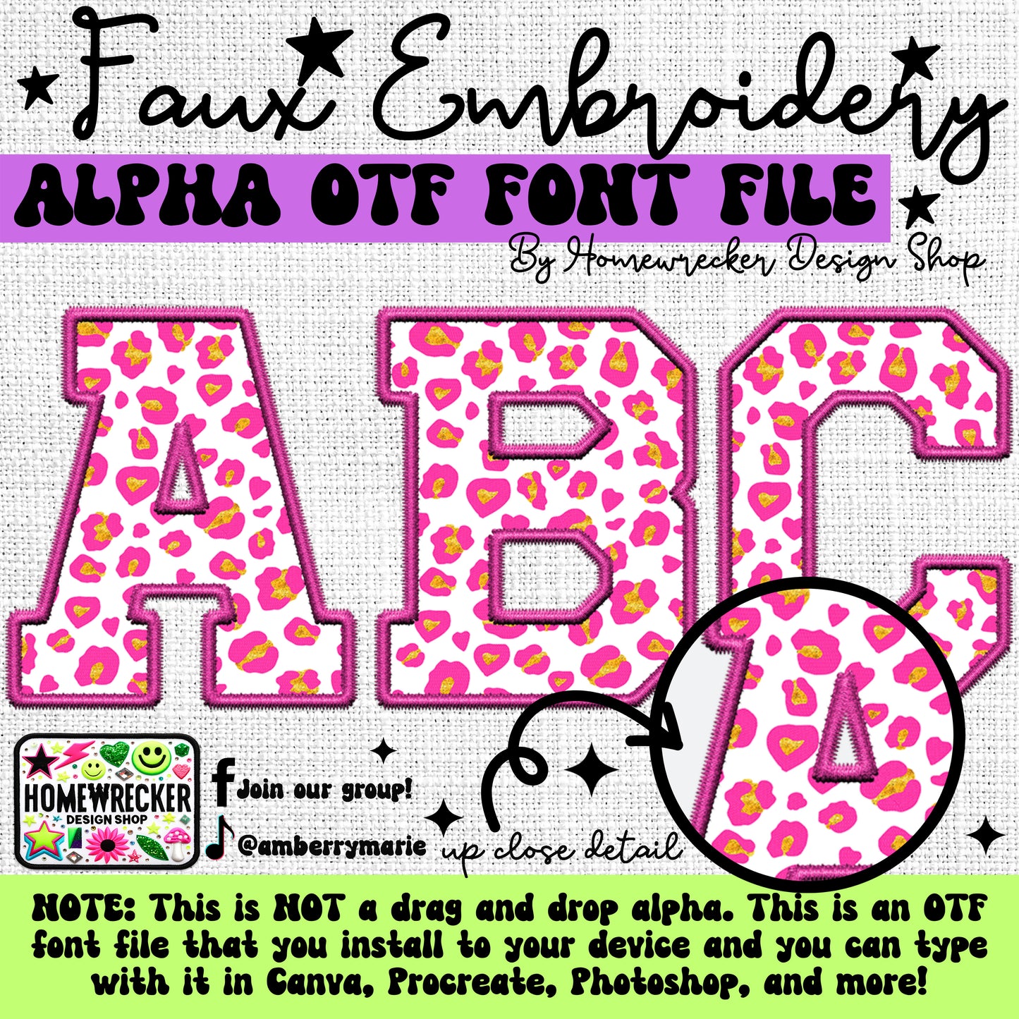 Leopard Print Faux Embroidery 5pc OTF FONT Bundle