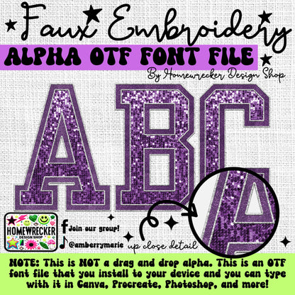 Sequin Varsity Letters Faux Embroidery 5pc OTF FONT Bundle