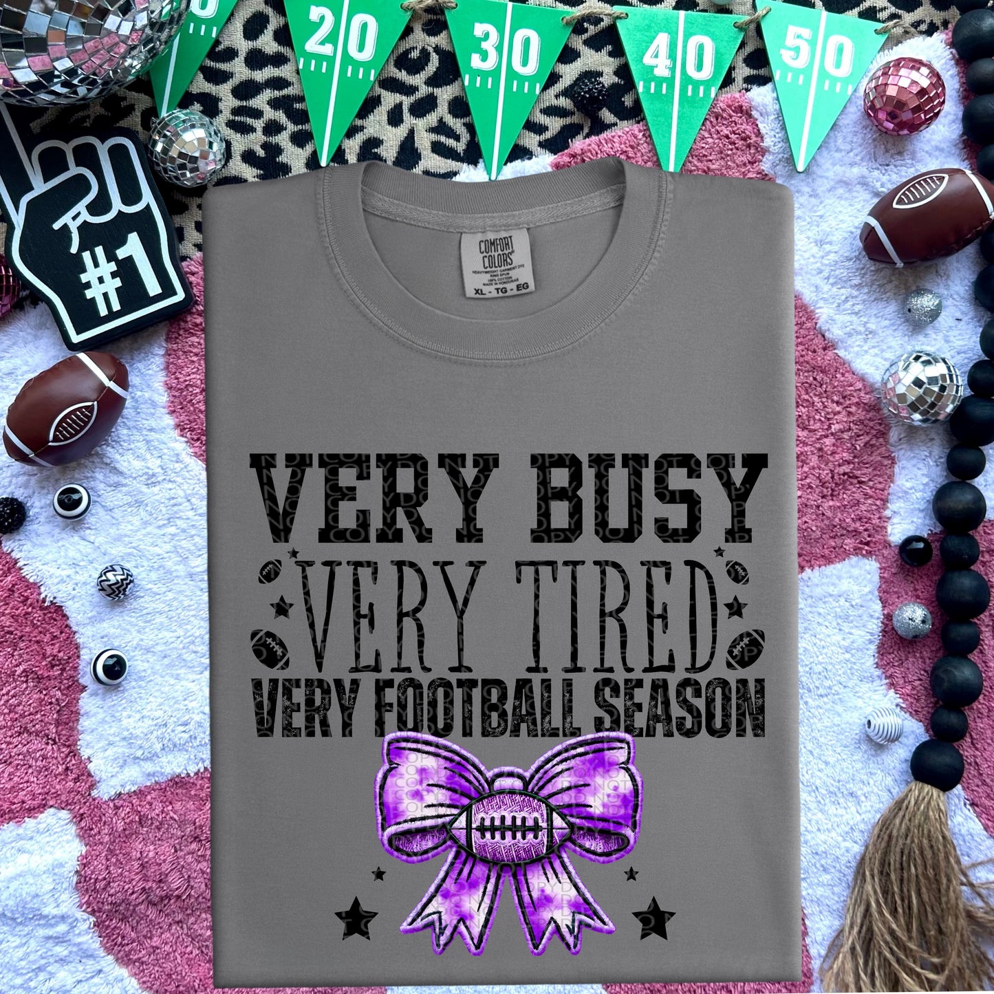 Very Football Season PURPLE bow | Faux Embroidery PNG