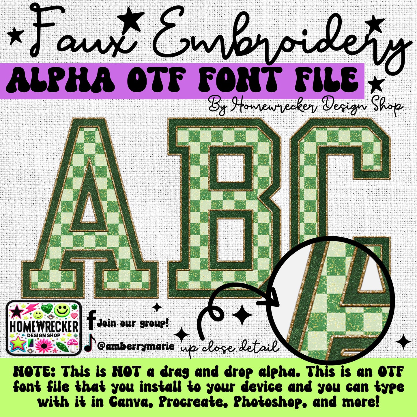 Shimmer Varsity Letters Faux Embroidery 5pc OTF FONT Bundle