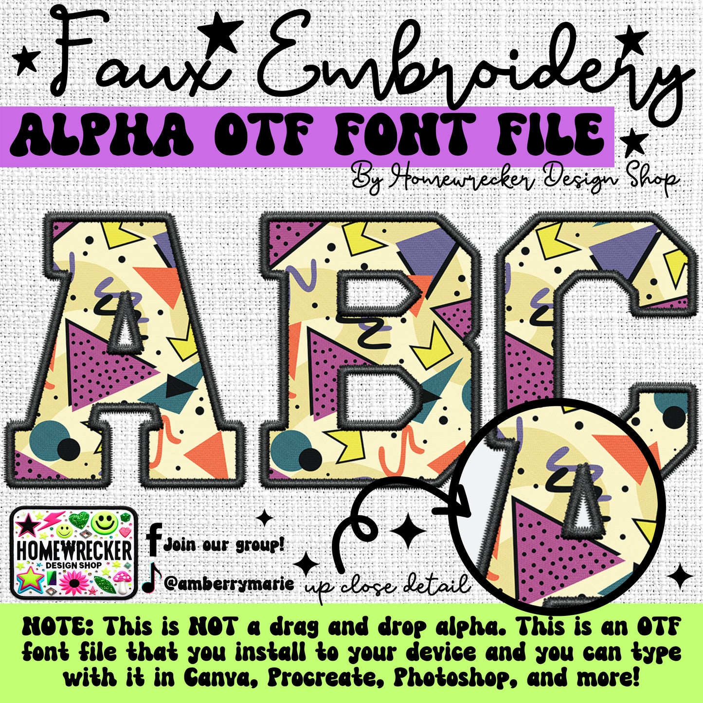 Retro 90s Faux Embroidery 5pc OTF FONT Bundle