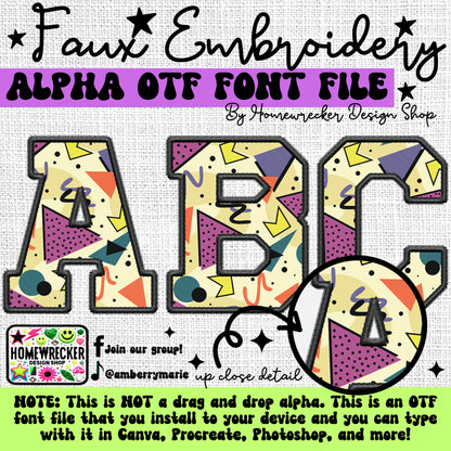 Retro 90s Faux Embroidery 5pc OTF FONT Bundle