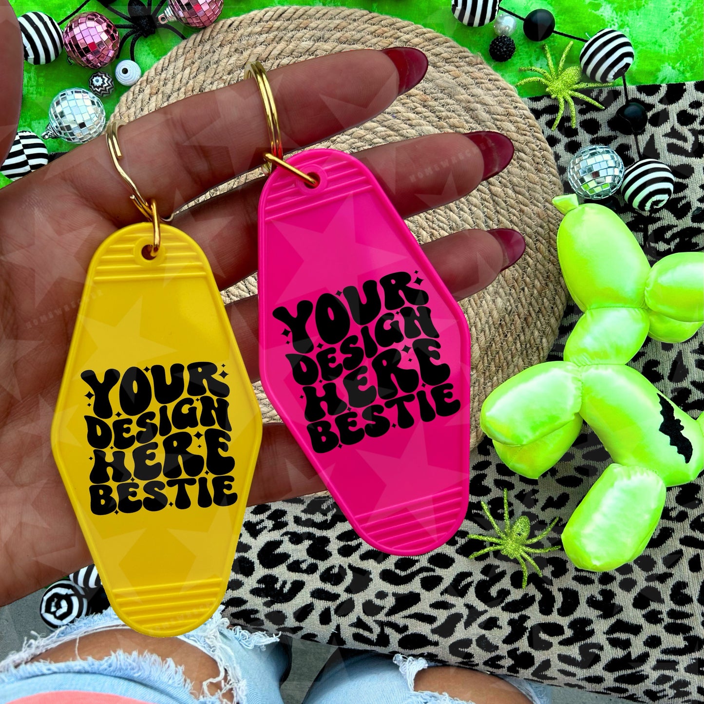 Motel Keychain Mockup | Halloween | Yellow & Pink