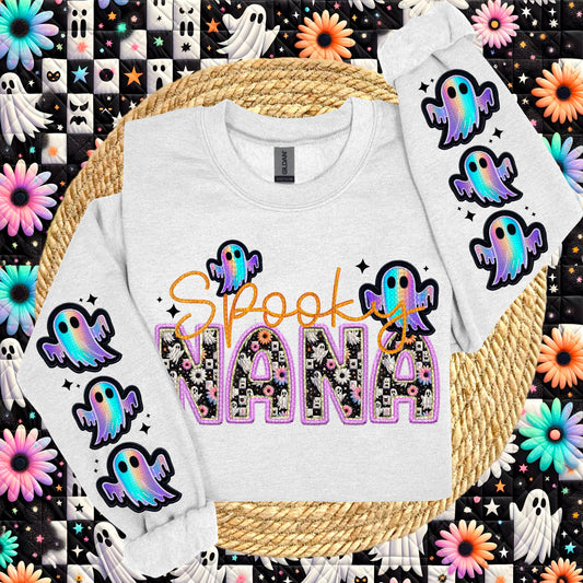 Spooky Nana with Sleeve Faux Embroidery |PNG, Digital Download, Shirt Png