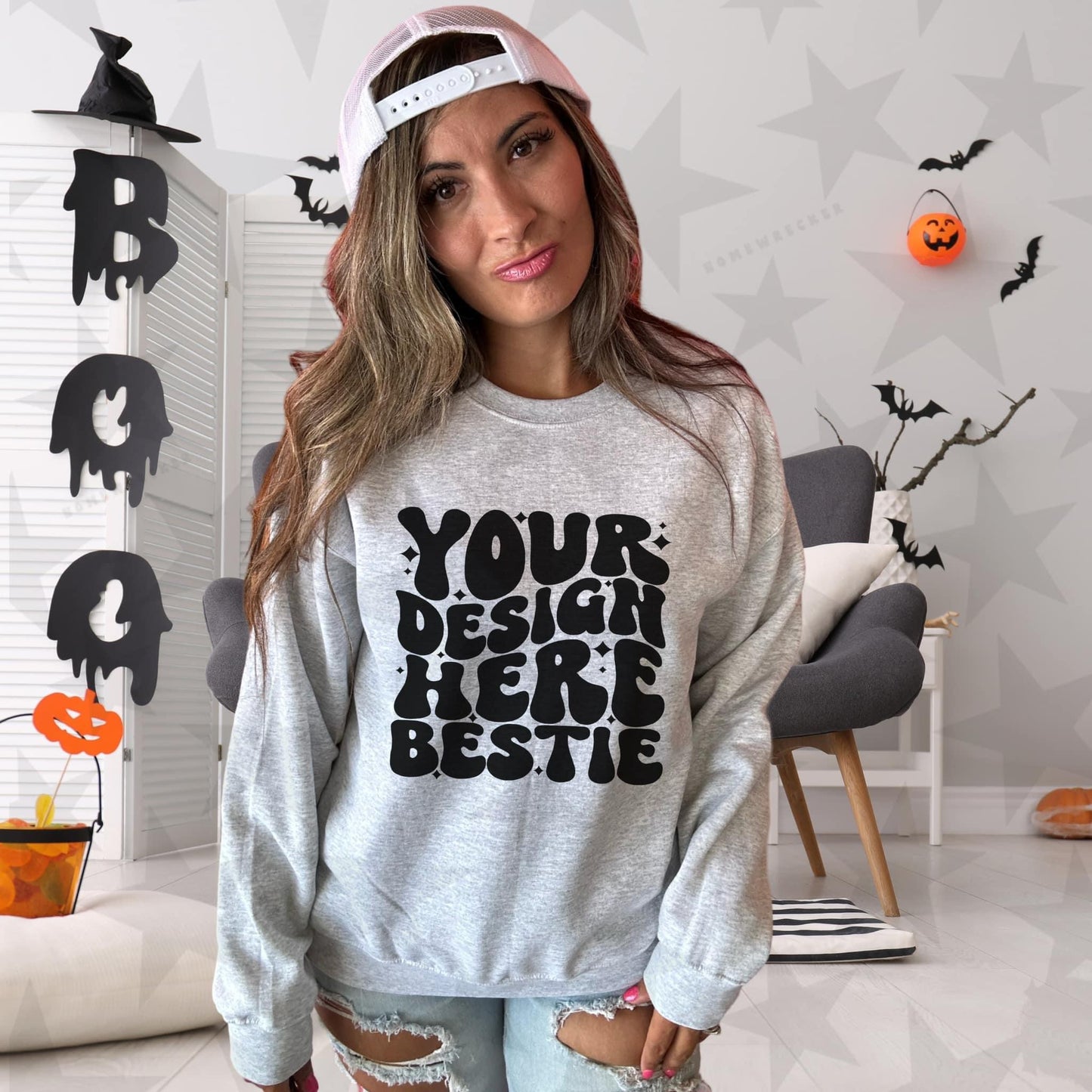 G18000 Ash Crewneck Sweatshirt | Halloween | Model Mockup