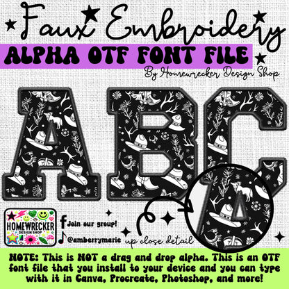 Western Faux Embroidery 5pc OTF FONT Bundle