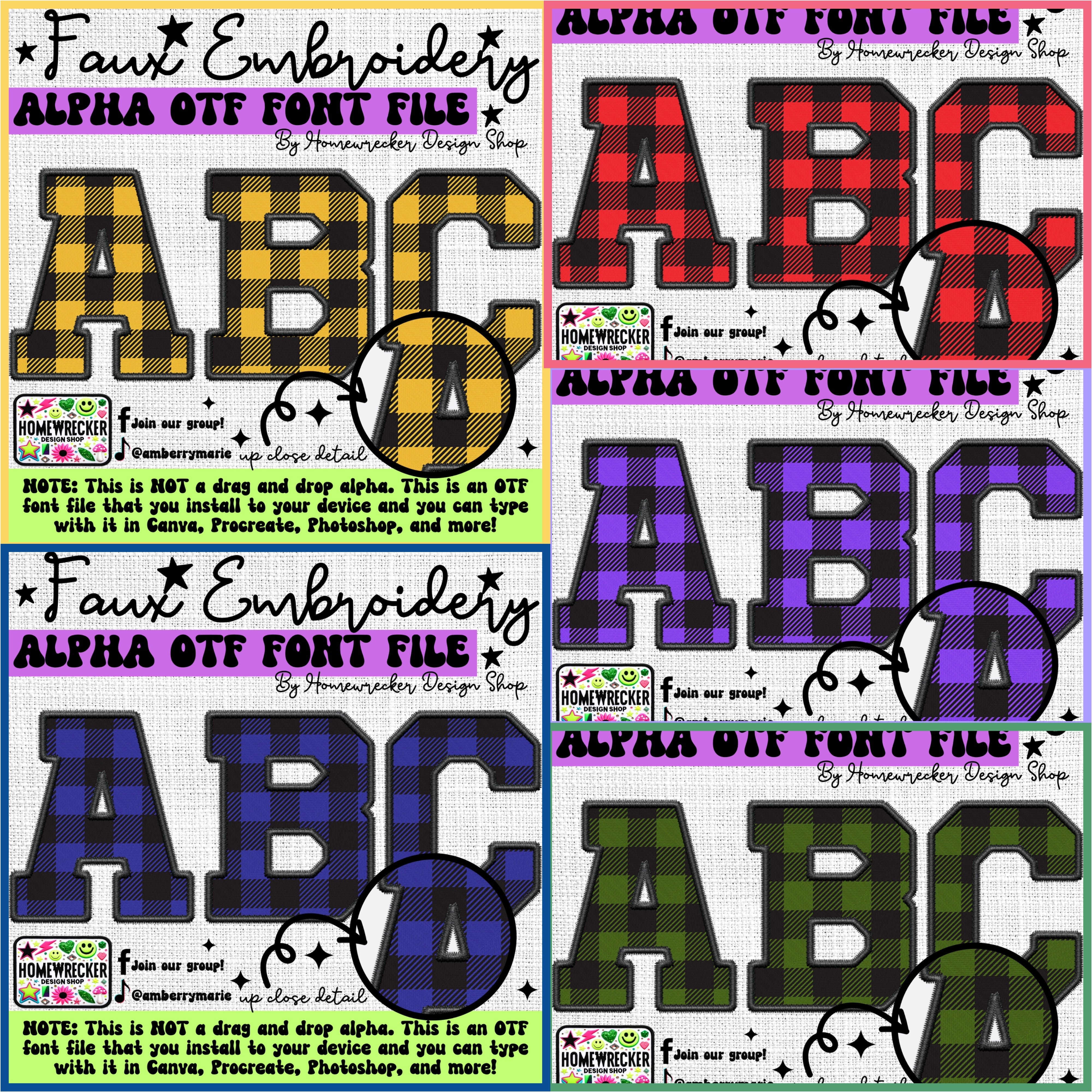 Buffalo Plaid Faux Embroidery 5pc OTF FONT Bundle – Homewrecker Design Shop