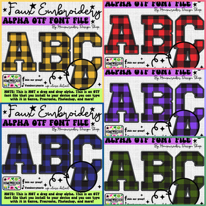 Buffalo Plaid Faux Embroidery 5pc OTF FONT Bundle