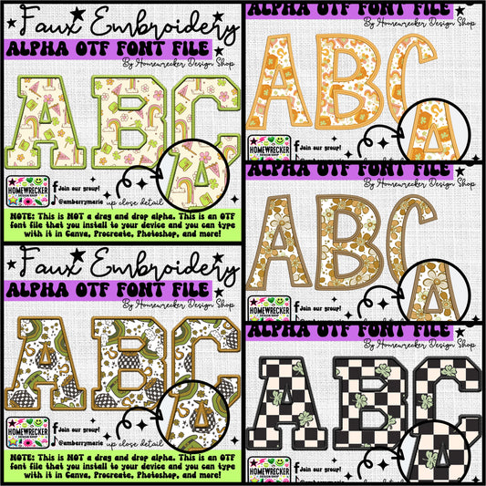 Retro St. Patrick's Day Faux Embroidery 5pc OTF FONT Bundle