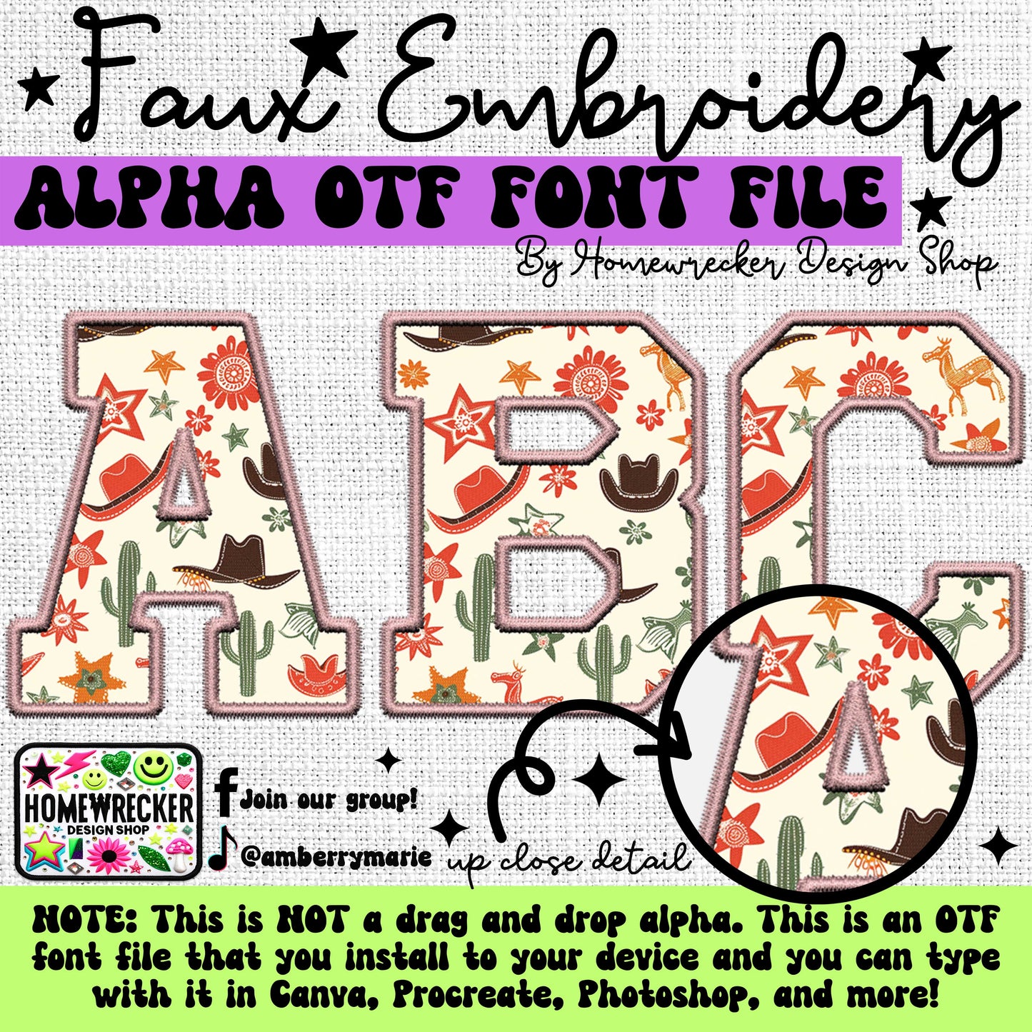 Western Faux Embroidery 5pc OTF FONT Bundle