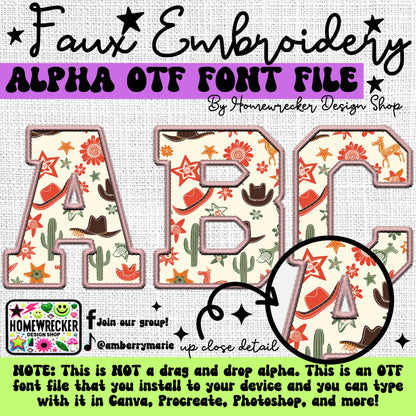 Western Faux Embroidery 5pc OTF FONT Bundle