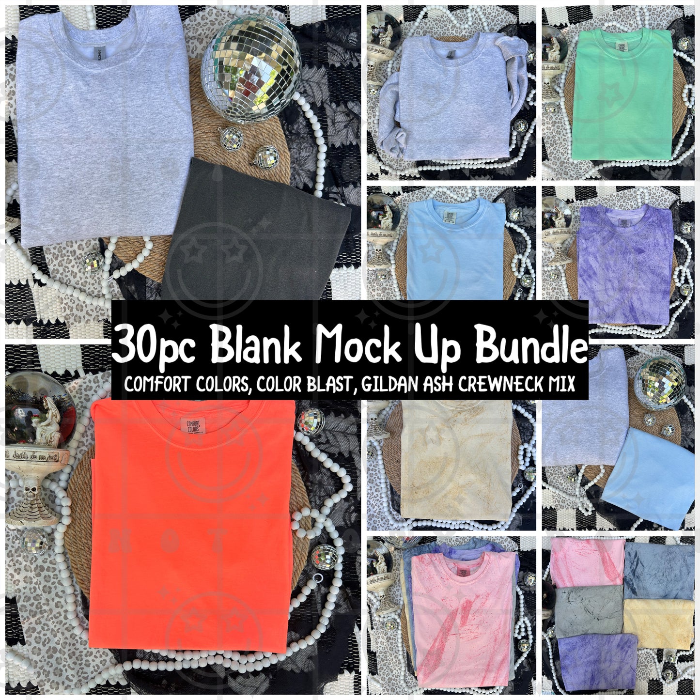 30PC Blank Mock up bundle | CC1717, Colorblast, Gildan Crewneck Ash MIX
