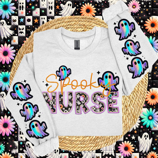 Spooky Nurse with Sleeve Faux Embroidery |PNG, Digital Download, Shirt Png