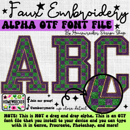 Shimmer Varsity Letters Faux Embroidery 5pc OTF FONT Bundle