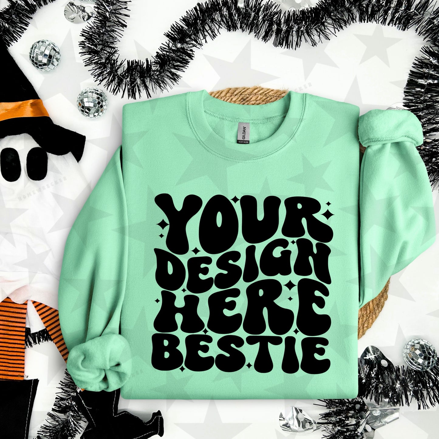 G18000 Mint Green Crewneck Sweatshirt Mockup | Halloween