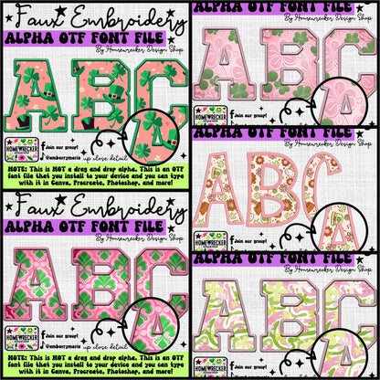 Pink St. Patrick's Day Faux Embroidery 5pc OTF FONT Bundle