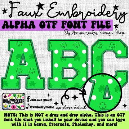 St. Patrick's Day Faux Embroidery 5pc OTF FONT Bundle