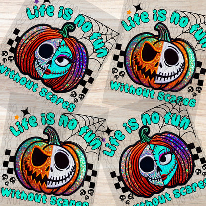 Life is no fun without scares Sally Faux Embroidery Halloween PNG