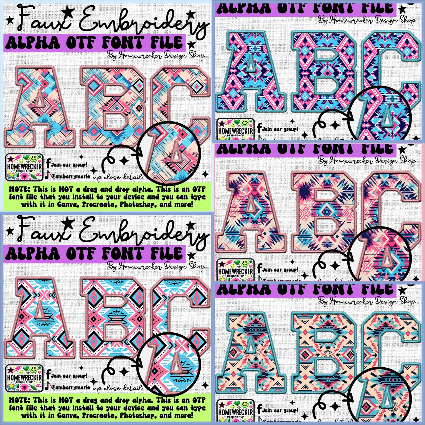 Southwest Aztec Faux Embroidery 5pc OTF FONT Bundle