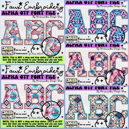 Southwest Aztec Faux Embroidery 5pc OTF FONT Bundle