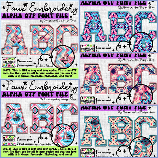 Southwest Aztec Faux Embroidery 5pc OTF FONT Bundle