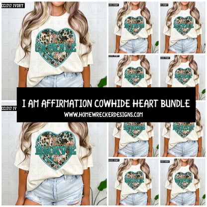 I Am Affirmation Cowhide Heart PNG | SINGLES + BUNDLE