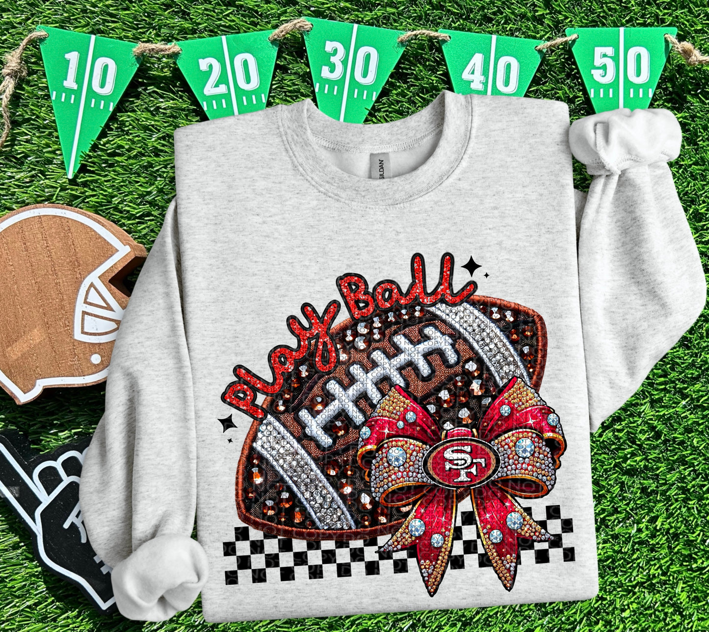 Play Ball Faux Embroidery Football PNG | 49ers