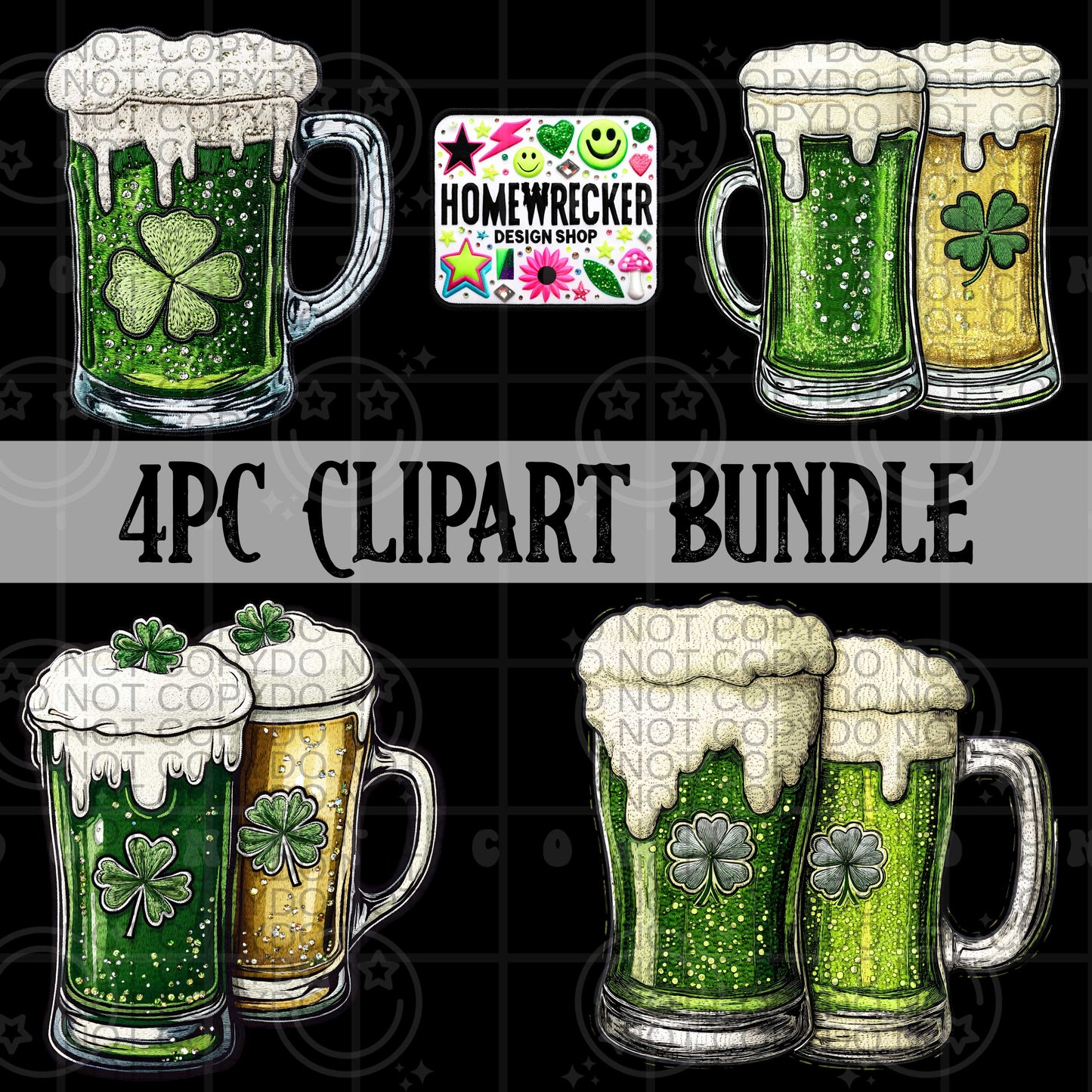 4pc Green Beer St. Patrick's Day Clipart Bundle