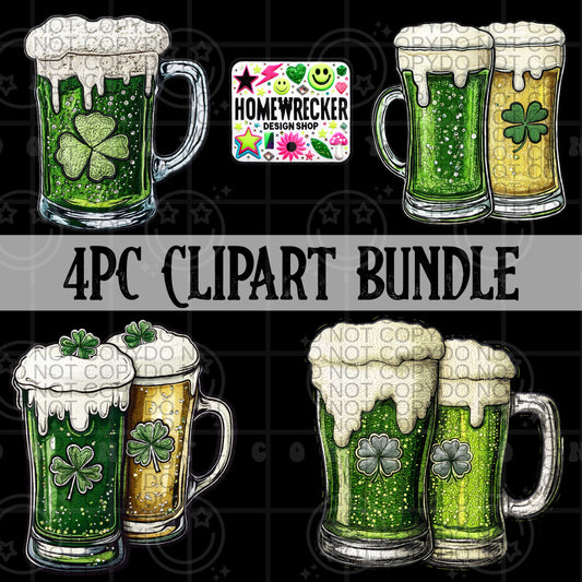 4pc Green Beer St. Patrick's Day Clipart Bundle