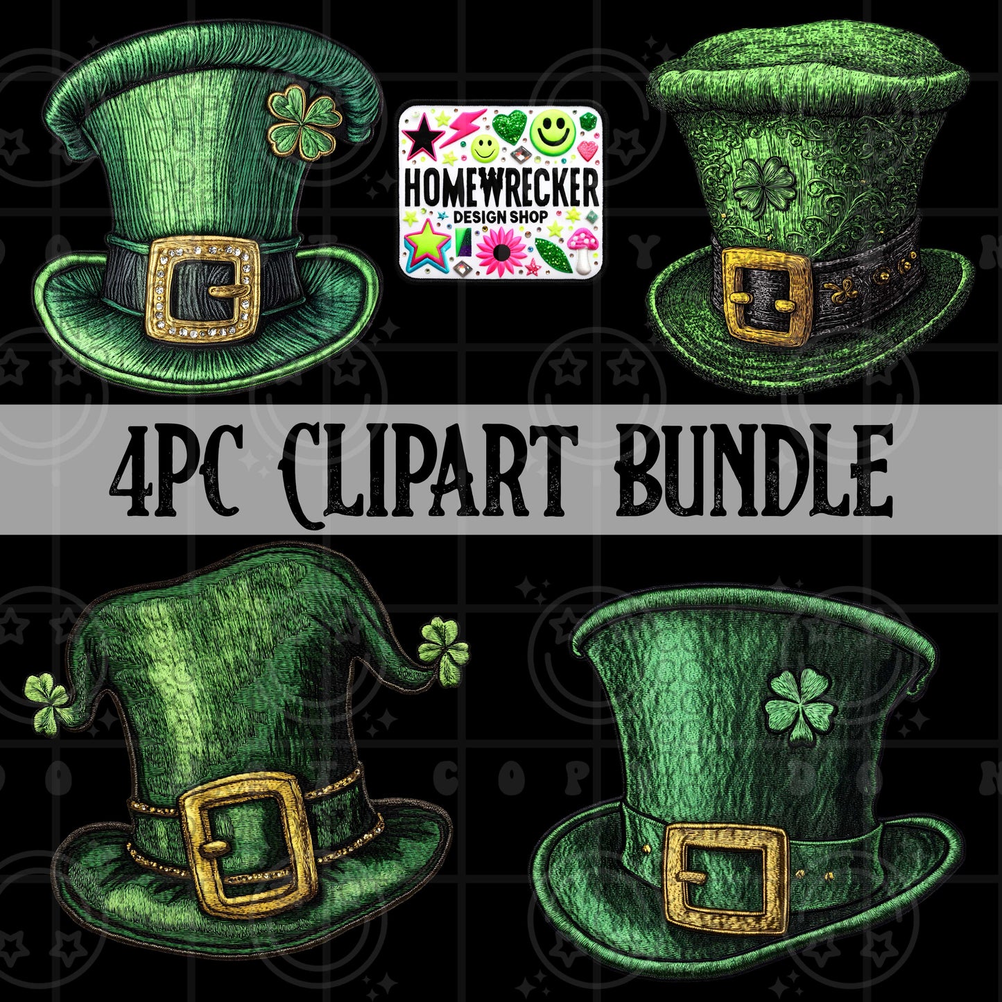 4pc Green Top Hats St. Patrick's Day Clipart Bundle