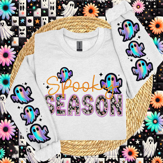 Spooky Season with Sleeve Faux Embroidery |PNG, Digital Download, Shirt Png