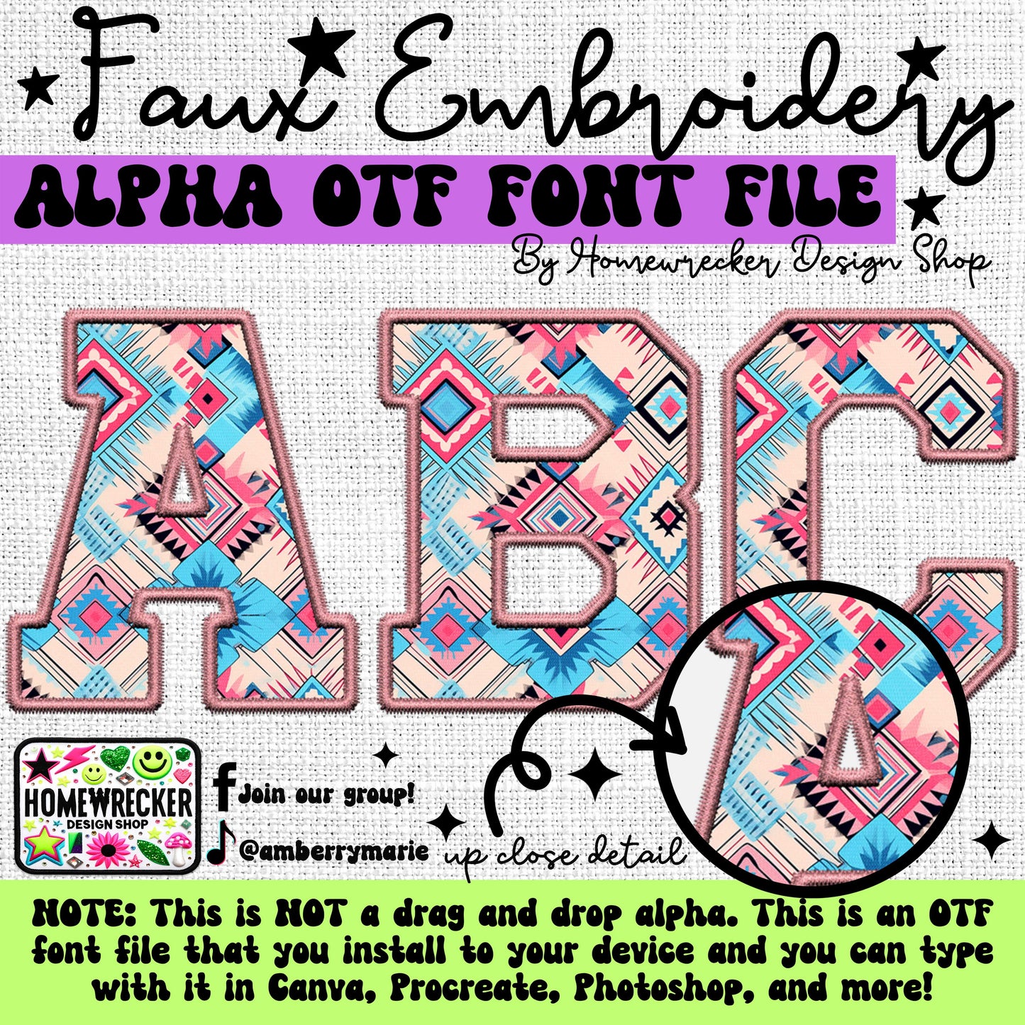 Southwest Aztec Faux Embroidery 5pc OTF FONT Bundle