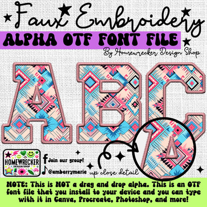 Southwest Aztec Faux Embroidery 5pc OTF FONT Bundle