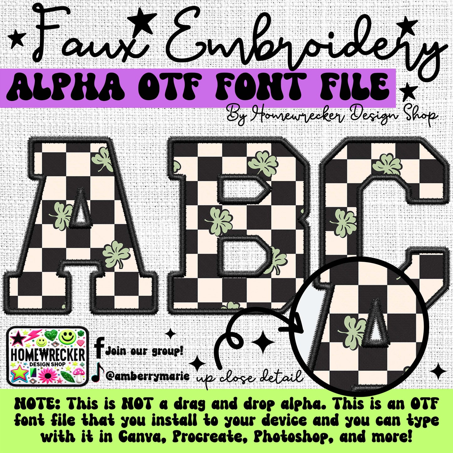 Retro St. Patrick's Day Faux Embroidery 5pc OTF FONT Bundle