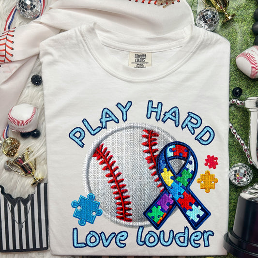 Play hard Love Louder | Baseball | Sports | Autism Awareness PNG