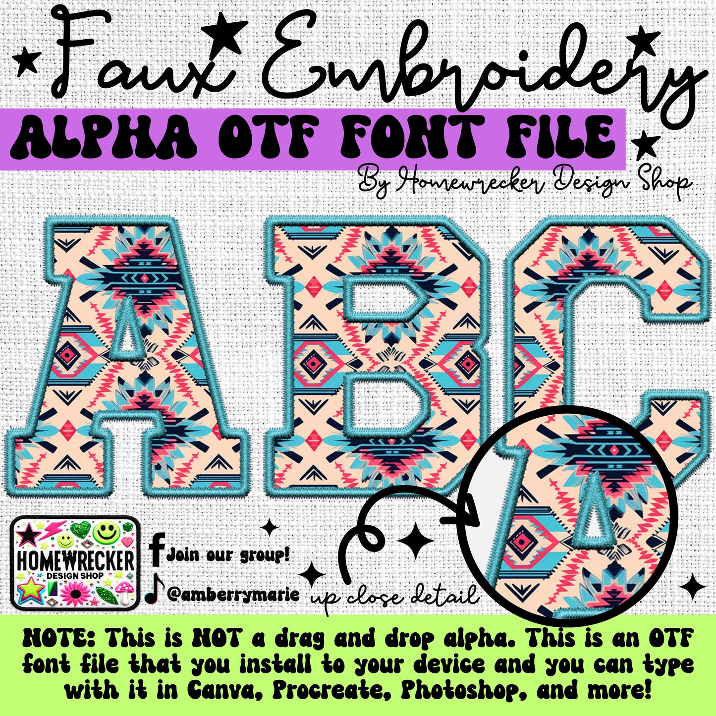 Southwest Aztec Faux Embroidery 5pc OTF FONT Bundle