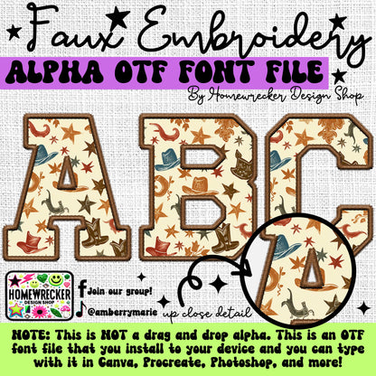 Western Faux Embroidery 5pc OTF FONT Bundle