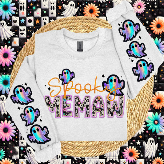 Spooky Memaw with Sleeve Faux Embroidery |PNG, Digital Download, Shirt Png