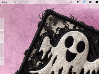 Square Ghost Distressed FAUX embroidery, Halloween, digital download, PNG