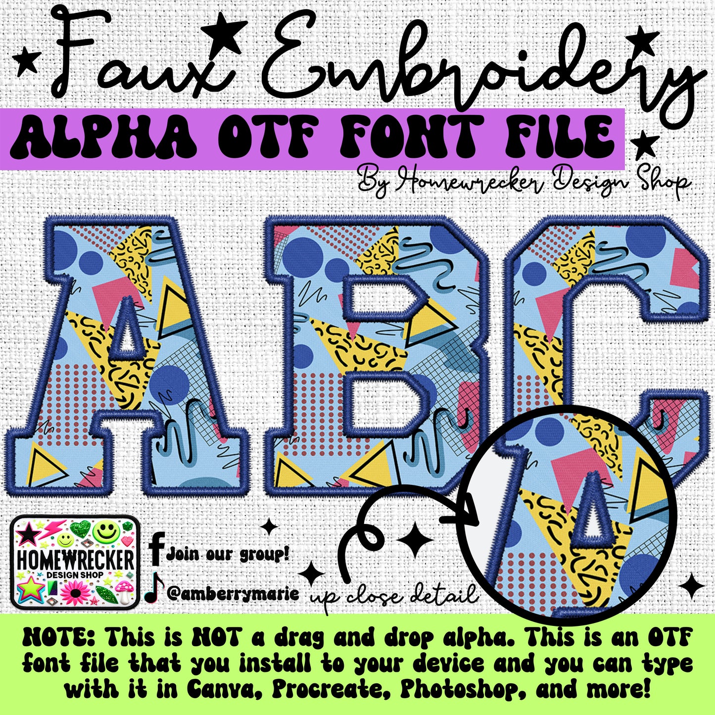 Retro 90s Faux Embroidery 5pc OTF FONT Bundle