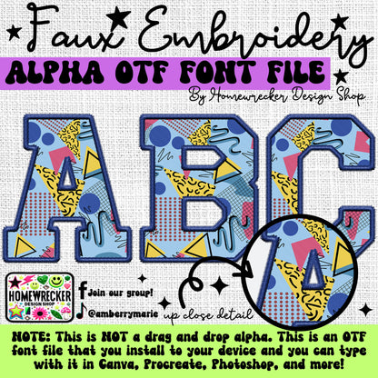 Retro 90s Faux Embroidery 5pc OTF FONT Bundle
