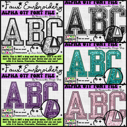 Sequin Varsity Letters Faux Embroidery 5pc OTF FONT Bundle