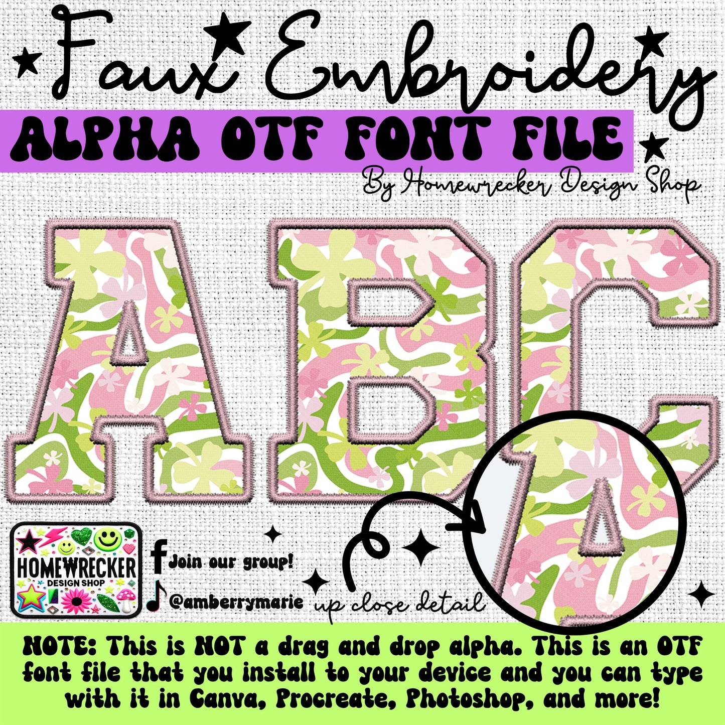 Pink St. Patrick's Day Faux Embroidery 5pc OTF FONT Bundle