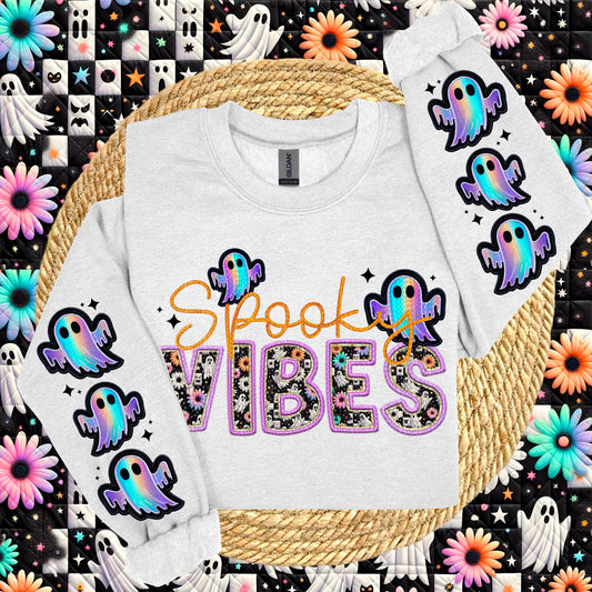 Spooky Vibes with Sleeve Faux Embroidery |PNG, Digital Download, Shirt Png