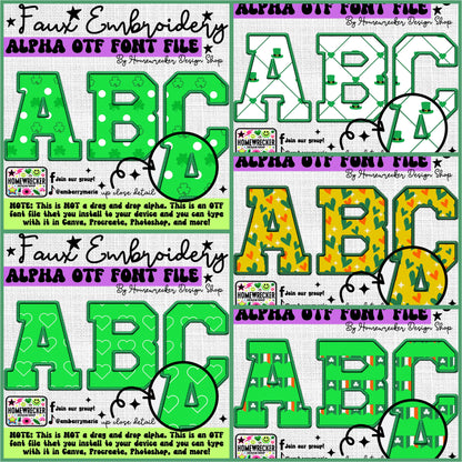 St. Patrick's Day Faux Embroidery 5pc OTF FONT Bundle