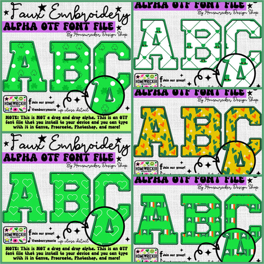 St. Patrick's Day Faux Embroidery 5pc OTF FONT Bundle