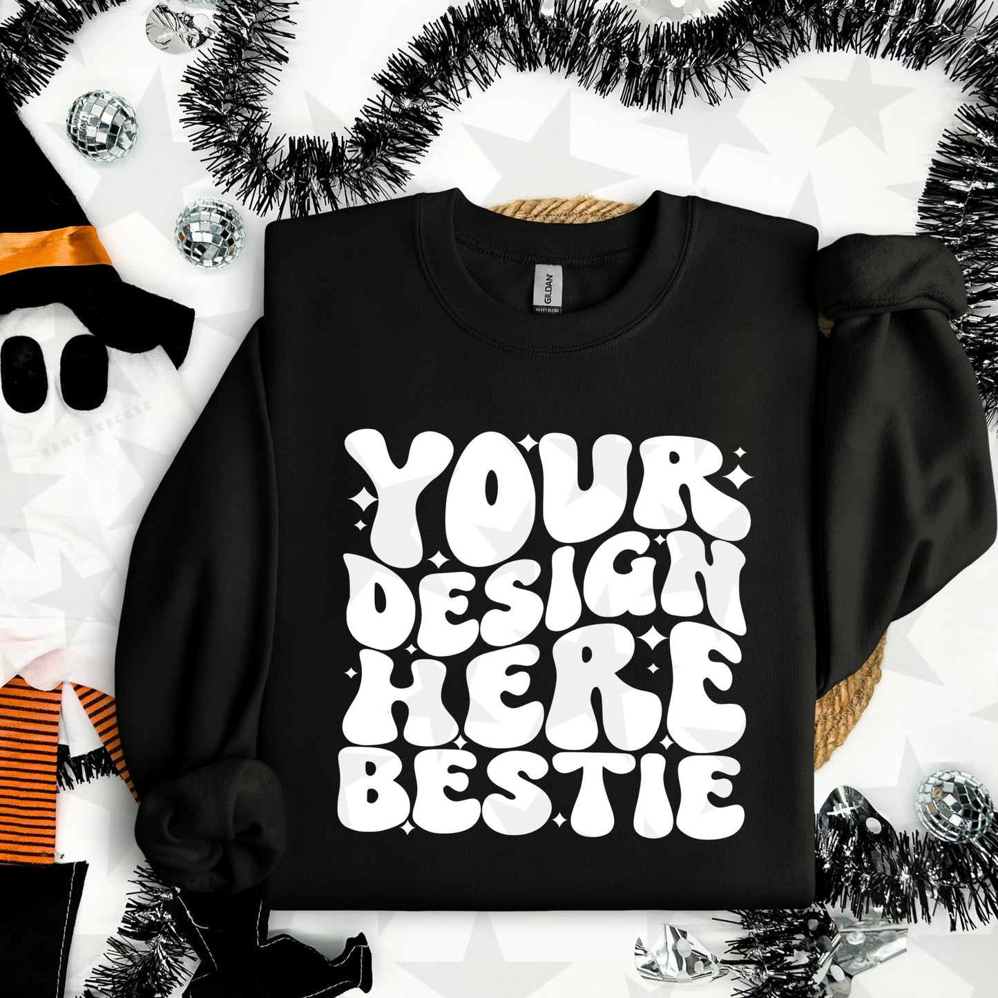 G18000 Black Crewneck Sweatshirt Mockup | Halloween