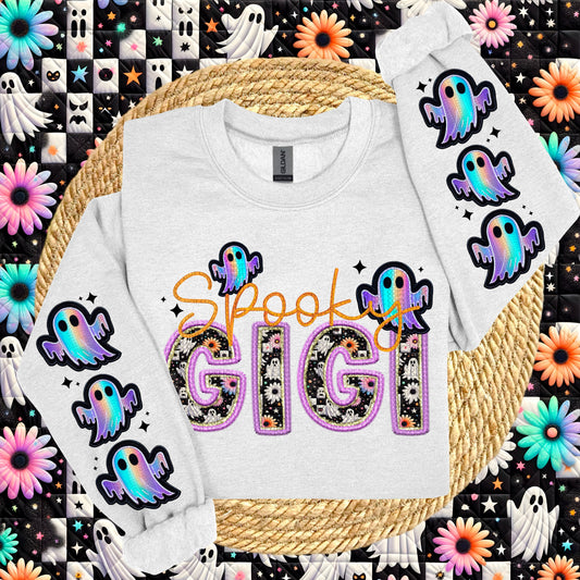 Spooky GIGI with Sleeve Faux Embroidery |PNG, Digital Download, Shirt Png